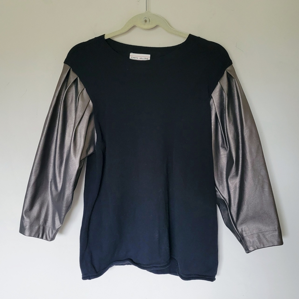 Caryn Vallone Knit Faux‎ Leather Top